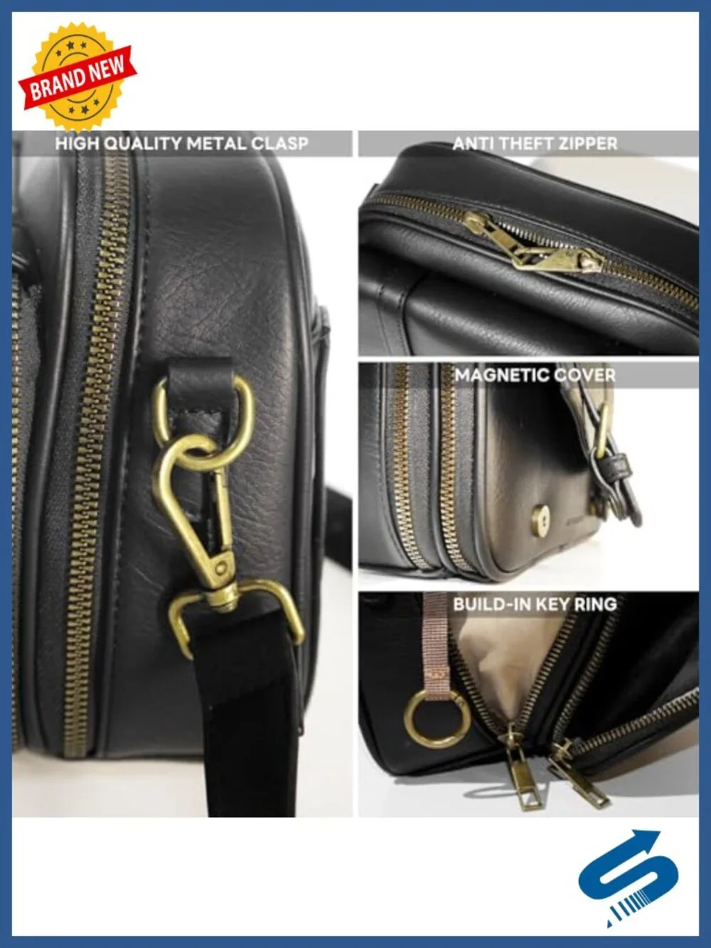 Vegan Leather Anti Theft RFID Blocking Crossbody Bag Travel Purse Built In